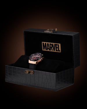 
                  
                    Load image into Gallery viewer, Marvel Thor TQ023H-D1 (Rosegold/Black) with Black Crystal (Black Leather with Silicone Strap)
                  
                