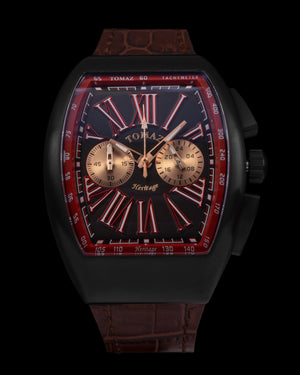 
                  
                    Load image into Gallery viewer, Tomaz Men&amp;#39;s Watch TQ012-D6 (Black/Red) Red Bamboo Leather Strap
                  
                