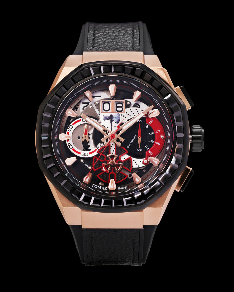 Marvel Thor TQ023H-D1 (Rosegold/Black) with Black Crystal (Black Leather with Silicone Strap)