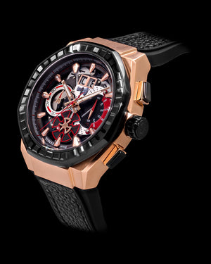 
                  
                    Load image into Gallery viewer, Marvel Thor TQ023H-D1 (Rosegold/Black) with Black Crystal (Black Leather with Silicone Strap)
                  
                
