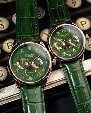 
                  
                    Load image into Gallery viewer, Tomaz Men&amp;#39;s Watch TQ003M-D8 (Rosegold/Green) Green Bamboo Leather Strap
                  
                