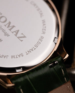 
                  
                    Load image into Gallery viewer, Tomaz Men&amp;#39;s Watch TQ003M-D8 (Rosegold/Green) Green Bamboo Leather Strap
                  
                