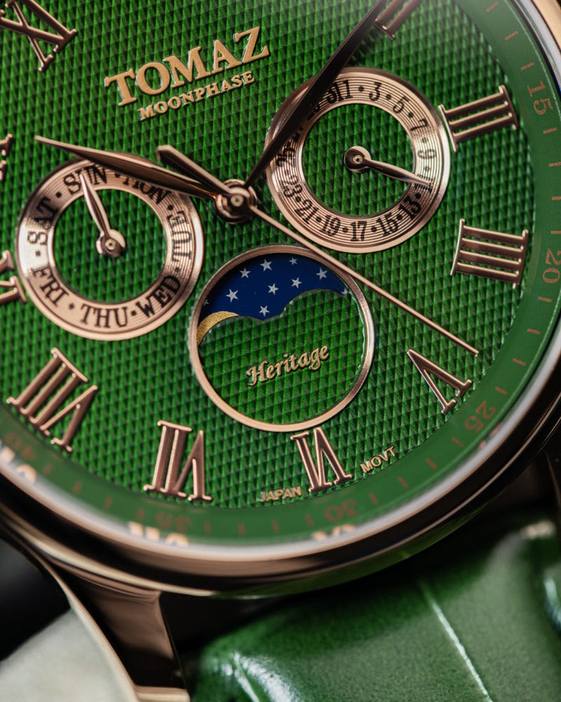 
                  
                    Load image into Gallery viewer, Tomaz Men&amp;#39;s Watch TQ003M-D8 (Rosegold/Green) Green Bamboo Leather Strap
                  
                