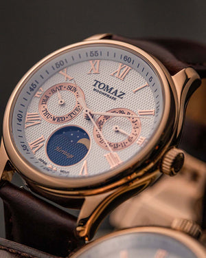 
                  
                    Load image into Gallery viewer, Tomaz Men&amp;#39;s Watch TQ003M-D4 (Rose Gold/White) Coffee Leather Strap
                  
                