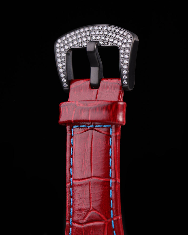 
                  
                    Load image into Gallery viewer, Tomaz Men&amp;#39;s Watch TQ012A-D2 (Silver/Red) with Swarovski (Red Bamboo Leather Strap)
                  
                