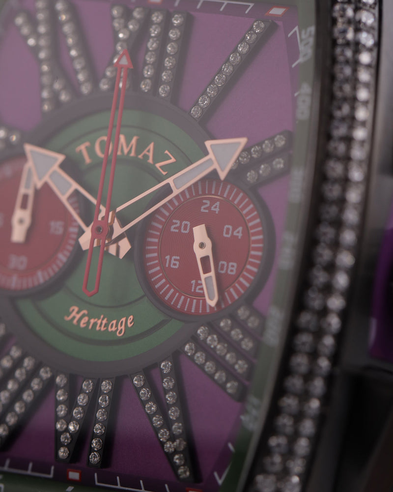 
                  
                    Load image into Gallery viewer, Tomaz Men&amp;#39;s Watch TQ012A-D7 (Silver/Purple/Green) with Swarovski (Purple Salmon Strap)
                  
                