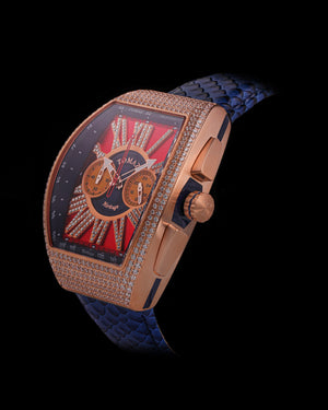 
                  
                    Load image into Gallery viewer, Tomaz Men&amp;#39;s Watch TQ012A-D8 (Rosegold/Red) with Gold Swarovski (Navy Salmon Strap)
                  
                