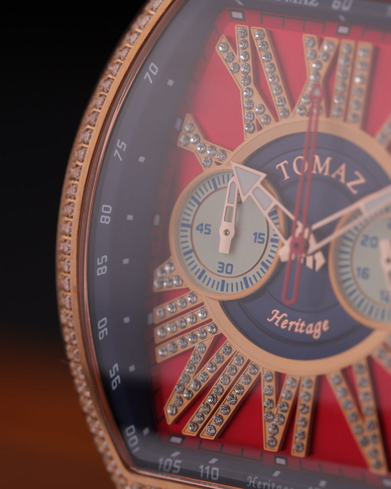 
                  
                    Load image into Gallery viewer, Tomaz Men&amp;#39;s Watch TQ012A-D9 (Rosegold/Red) with Swarovski (Navy Bamboo Leather Strap)
                  
                