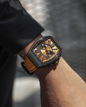 
                  
                    Load image into Gallery viewer, Tomaz Men&amp;#39;s Watch TQ012A-D10 (Black/Yellow) with Swarovski ( Yellow Bamboo Leather Strap)
                  
                