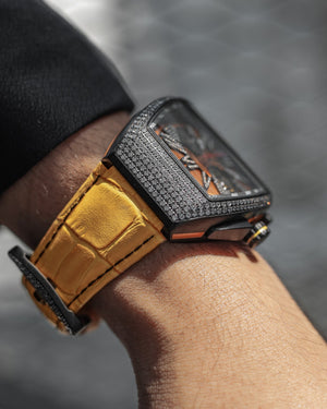 
                  
                    Load image into Gallery viewer, Tomaz Men&amp;#39;s Watch TQ012A-D10 (Black/Yellow) with Swarovski ( Yellow Bamboo Leather Strap)
                  
                