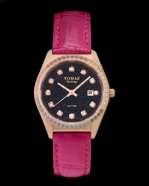 
                  
                    Load image into Gallery viewer, Tomaz Ladies Watch TQ017L-D11 Stardust (Rose Gold/Black) with Rainbow Swarovski (Pink Bamboo Leather Strap)
                  
                