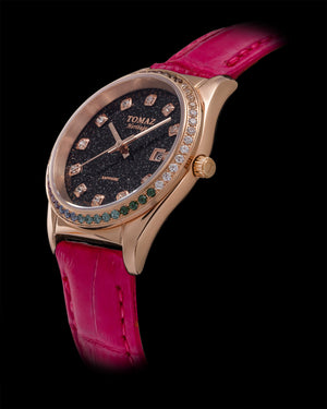 
                  
                    Load image into Gallery viewer, Tomaz Ladies Watch TQ017L-D11 Stardust (Rose Gold/Black) with Rainbow Swarovski (Pink Bamboo Leather Strap)
                  
                