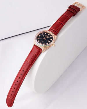 
                  
                    Load image into Gallery viewer, Tomaz Ladies Watch TQ017L-D14 Stardust (Rose Gold/Black) with Rainbow Swarovski (Red Bamboo Leather Strap)
                  
                