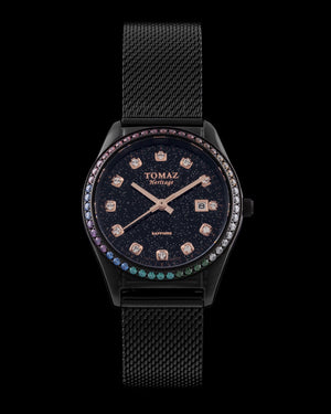 
                  
                    Load image into Gallery viewer, Tomaz Ladies Watch TQ017L-D19 Stardust (Black) with Rainbow Swarovski (Black Mesh Strap)
                  
                