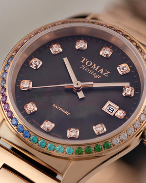 
                  
                    Load image into Gallery viewer, Tomaz Ladies Watch TQ017L-D21 Pearl (Rosegold/Black) with Rainbow Swarovski (Rosegold Stainless Steel)
                  
                