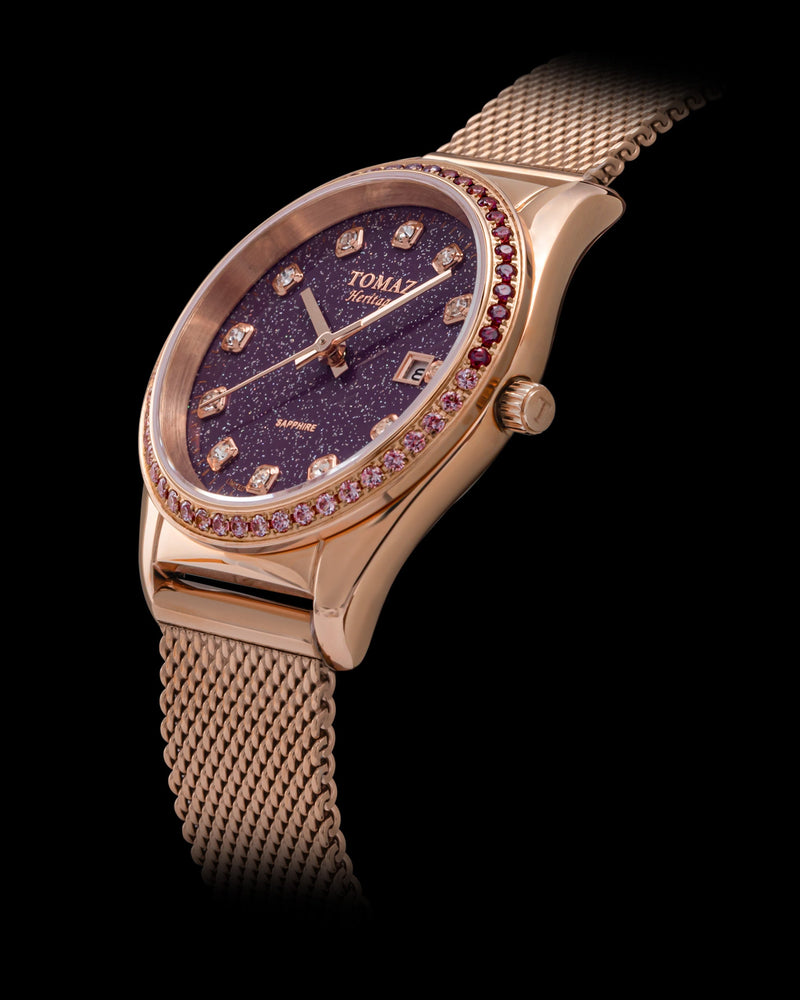 
                  
                    Load image into Gallery viewer, Tomaz Ladies Watch TQ017L-D26 Stardust (Rosegold/Light Purple) with Purple Swarovski (Rosegold Mesh Strap)
                  
                