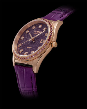 
                  
                    Load image into Gallery viewer, Tomaz Ladies Watch TQ017L-D27 Stardust (Rose Gold/Purple) with Purple Swarovski (Purple Bamboo Leather Strap)
                  
                