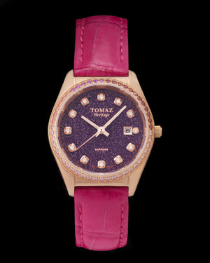 
                  
                    Load image into Gallery viewer, Tomaz Ladies Watch TQ017L-D28 Stardust (Rose Gold/Purple) with Purple Swarovski (Pink Bamboo Leather Strap)
                  
                