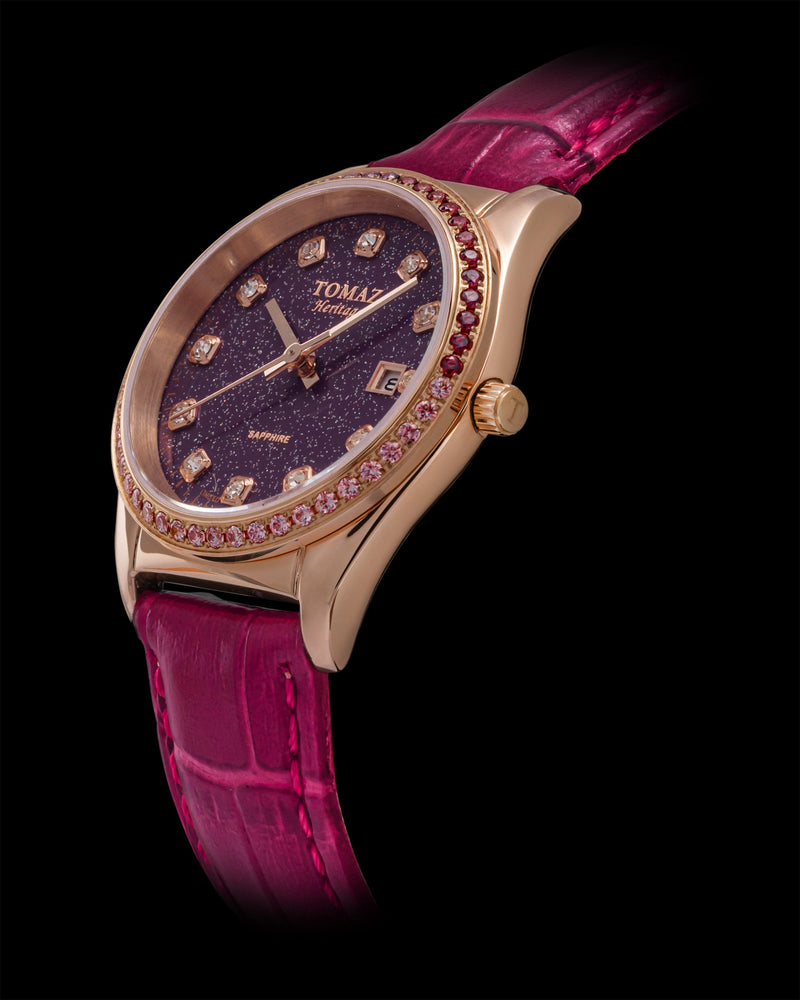 
                  
                    Load image into Gallery viewer, Tomaz Ladies Watch TQ017L-D28 Stardust (Rose Gold/Purple) with Purple Swarovski (Pink Bamboo Leather Strap)
                  
                