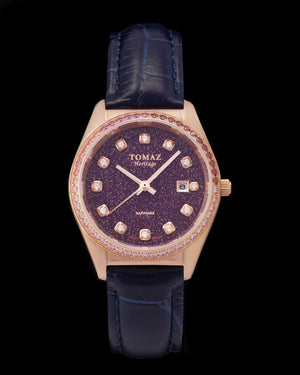 
                  
                    Load image into Gallery viewer, Tomaz Ladies Watch TQ017L-D29 Stardust (Rose Gold/Purple) with Purple Swarovski (Navy Bamboo Leather Strap)
                  
                