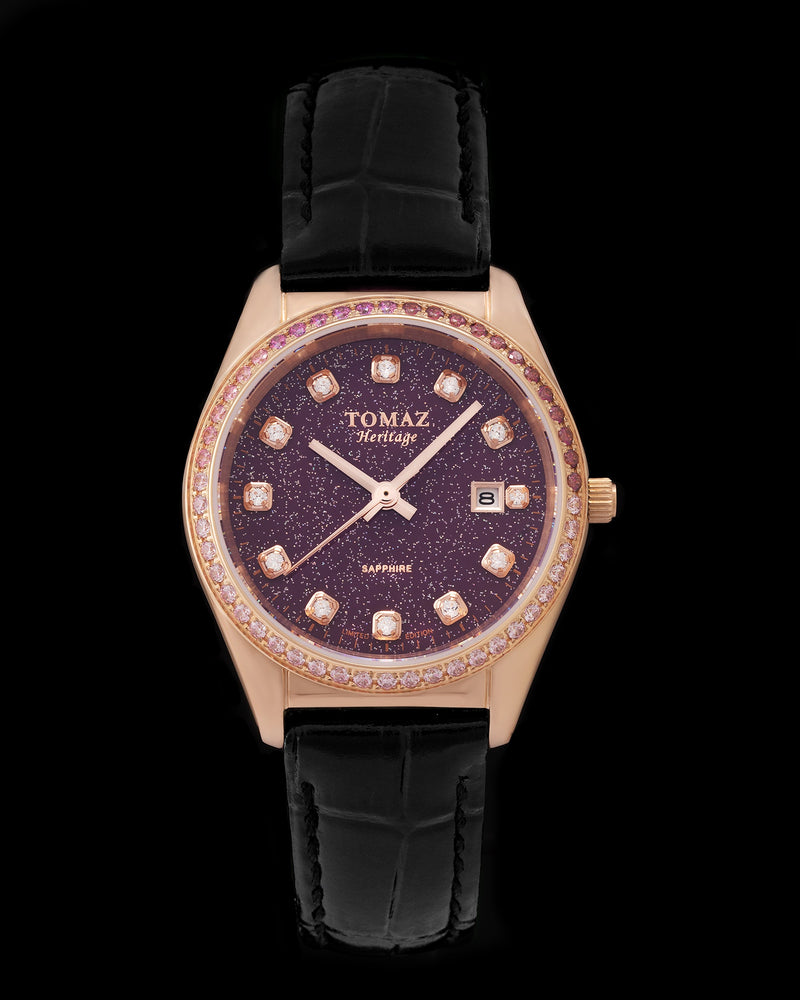 Tomaz Ladies Watch TQ017L-D30 Stardust (Rose Gold/Purple) with Purple Swarovski (Black Bamboo Leather Strap)