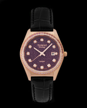 
                  
                    Load image into Gallery viewer, Tomaz Ladies Watch TQ017L-D30 Stardust (Rose Gold/Purple) with Purple Swarovski (Black Bamboo Leather Strap)
                  
                