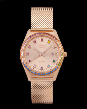 
                  
                    Load image into Gallery viewer, Tomaz Ladies Watch TQ017L-D32 (Rosegold) with Rainbow Swarovski  (Rosegold Mesh Strap)
                  
                