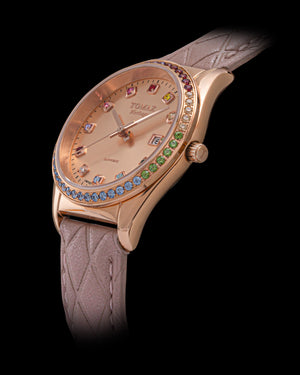 
                  
                    Load image into Gallery viewer, Tomaz Ladies Watch TQ017L-D33 (Rosegold) with Rainbow Swarovski (Light Pink Diamond Leather Strap)
                  
                