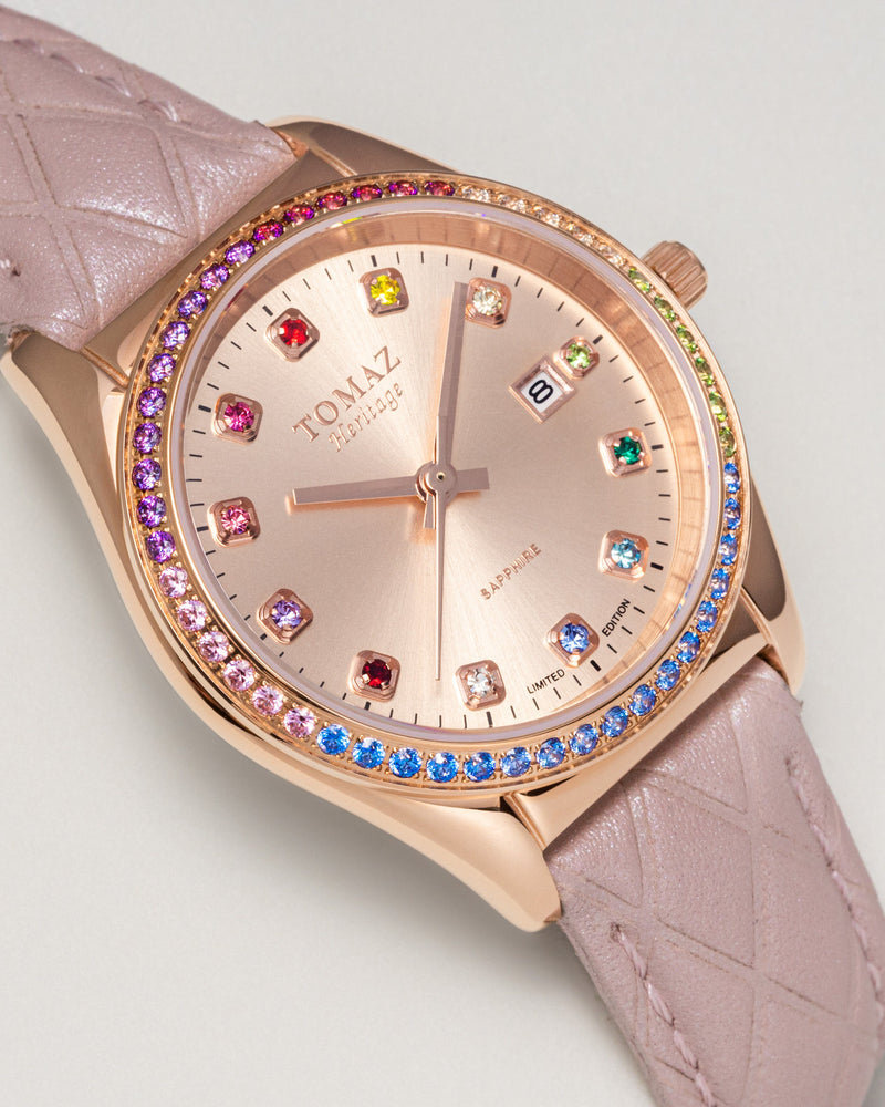 
                  
                    Load image into Gallery viewer, Tomaz Ladies Watch TQ017L-D33 (Rosegold) with Rainbow Swarovski (Light Pink Diamond Leather Strap)
                  
                