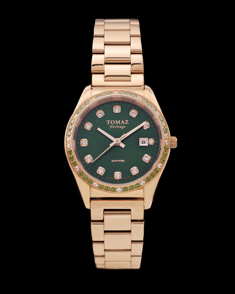 Tomaz Ladies Watch TQ017L-D34 (Rosegold/Green) with Green Swarovski (Rosegold Stainless Steel)