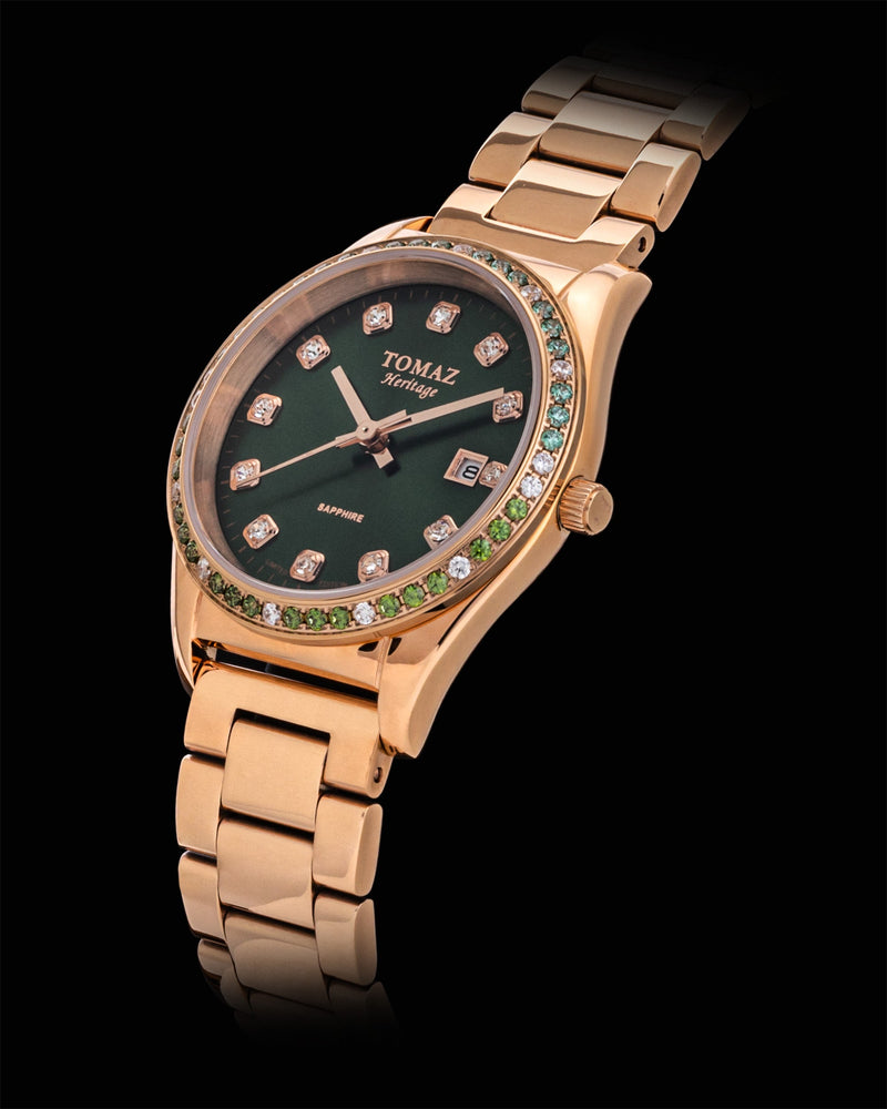 
                  
                    Load image into Gallery viewer, Tomaz Ladies Watch TQ017L-D34 (Rosegold/Green) with Green Swarovski (Rosegold Stainless Steel)
                  
                