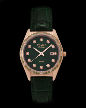 
                  
                    Load image into Gallery viewer, Tomaz Ladies Watch TQ017L-D36 (Rose Gold/Green) with Green Swarovski (Green Bamboo Leather Strap)
                  
                