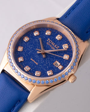 
                  
                    Load image into Gallery viewer, Tomaz Ladies Watch TQ017L-D37 Stardust (Rose Gold/Blue) with Blue Swarovski (Blue Leather Strap)
                  
                