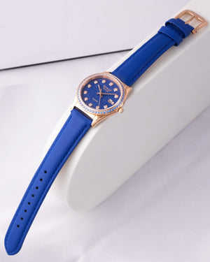 
                  
                    Load image into Gallery viewer, Tomaz Ladies Watch TQ017L-D37 Stardust (Rose Gold/Blue) with Blue Swarovski (Blue Leather Strap)
                  
                