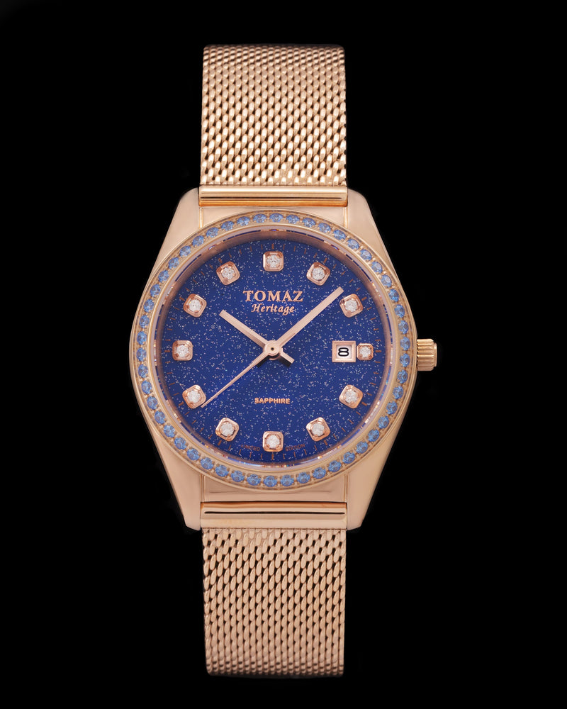 Tomaz Ladies Watch TQ017L-D38 Stardust (RoseGold/Blue) with Blue Swarovski (Rosegold Mesh Strap)