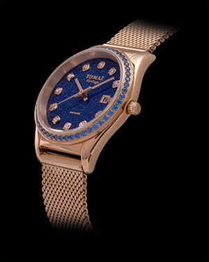 
                  
                    Load image into Gallery viewer, Tomaz Ladies Watch TQ017L-D38 Stardust (RoseGold/Blue) with Blue Swarovski (Rosegold Mesh Strap)
                  
                