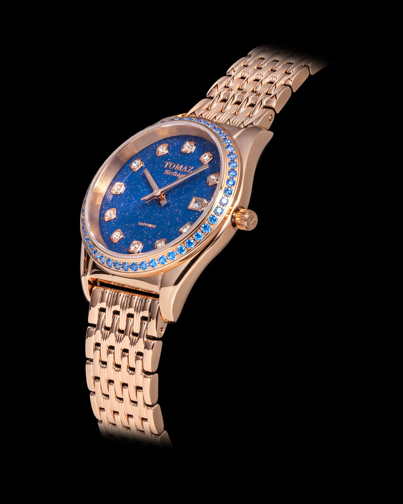 
                  
                    Load image into Gallery viewer, Tomaz Ladies Watch TQ017L-D40 Stardust (Rose Gold/Blue) with Blue Swarovski (Rosegold Stainless Steel)
                  
                