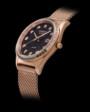 
                  
                    Load image into Gallery viewer, Tomaz Ladies Watch TQ017L-D8 Stardust (Rosegold/Black) with Rainbow Swarovski (Rosegold Mesh Strap)
                  
                