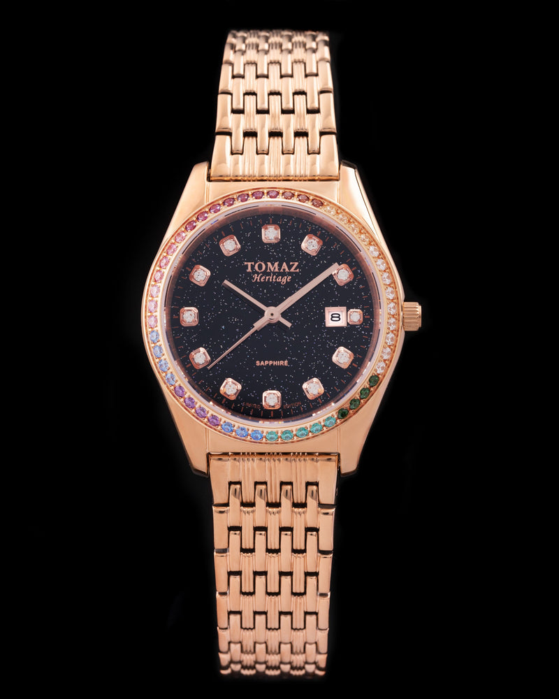 Tomaz Ladies Watch TQ017L-D9 Stardust (Rose Gold/Black) with Rainbow Swarovski (Rosegold Stainless Steel)