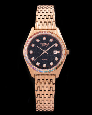 
                  
                    Load image into Gallery viewer, Tomaz Ladies Watch TQ017L-D9 Stardust (Rose Gold/Black) with Rainbow Swarovski (Rosegold Stainless Steel)
                  
                