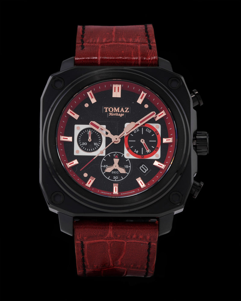 Jezper TQ021A-D1 (Black/Red) Red Bamboo Leather Strap