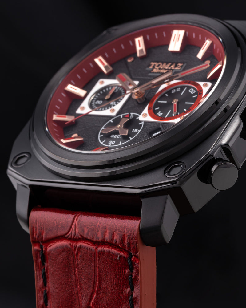 
                  
                    Load image into Gallery viewer, Jezper TQ021A-D1 (Black/Red) Red Bamboo Leather Strap
                  
                