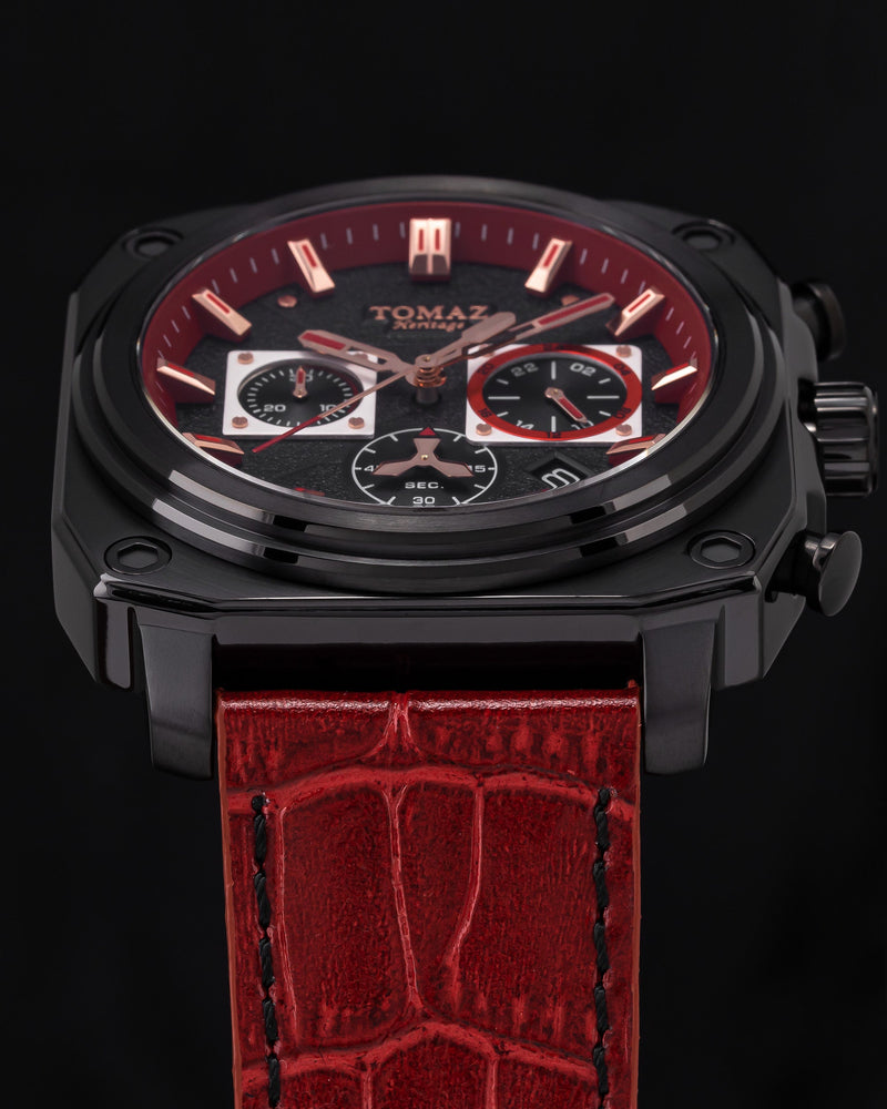 
                  
                    Load image into Gallery viewer, Jezper TQ021A-D1 (Black/Red) Red Bamboo Leather Strap
                  
                