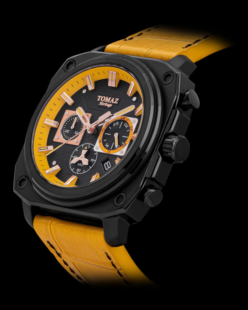 
                  
                    Load image into Gallery viewer, Jezper TQ021A-D2 (Black/Yellow) Yellow Bamboo Leather Strap
                  
                