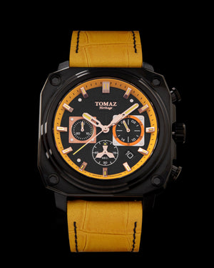 
                  
                    Load image into Gallery viewer, Jezper TQ021A-D2 (Black/Yellow) Yellow Bamboo Leather Strap
                  
                