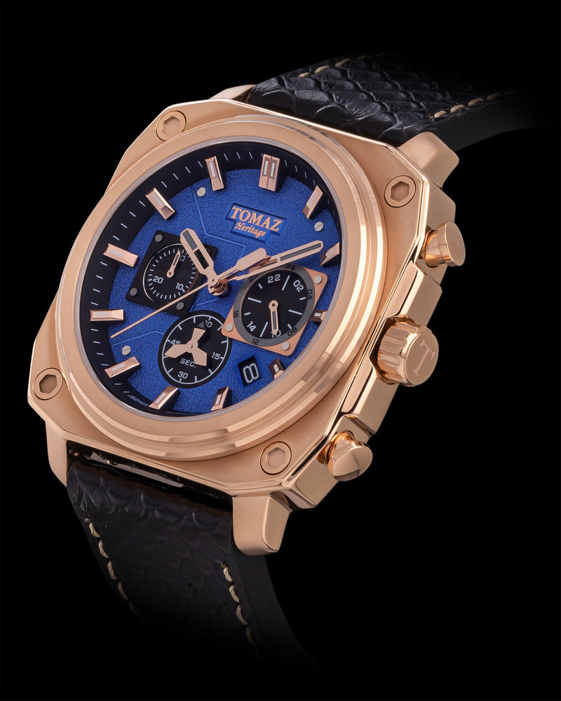 
                  
                    Load image into Gallery viewer, Jezper TQ021A-D5 (Rosegold/Blue) Black Salmon Leather Strap
                  
                