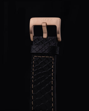
                  
                    Load image into Gallery viewer, Jezper TQ021A-D5 (Rosegold/Blue) Black Salmon Leather Strap
                  
                