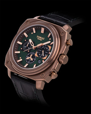 
                  
                    Load image into Gallery viewer, Jezper TQ021A-D6 (Coffee/Green) Black Bamboo Leather Strap
                  
                