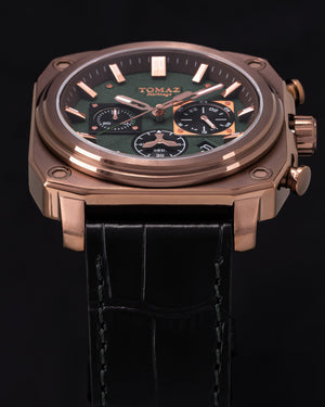 
                  
                    Load image into Gallery viewer, Jezper TQ021A-D6 (Coffee/Green) Black Bamboo Leather Strap
                  
                