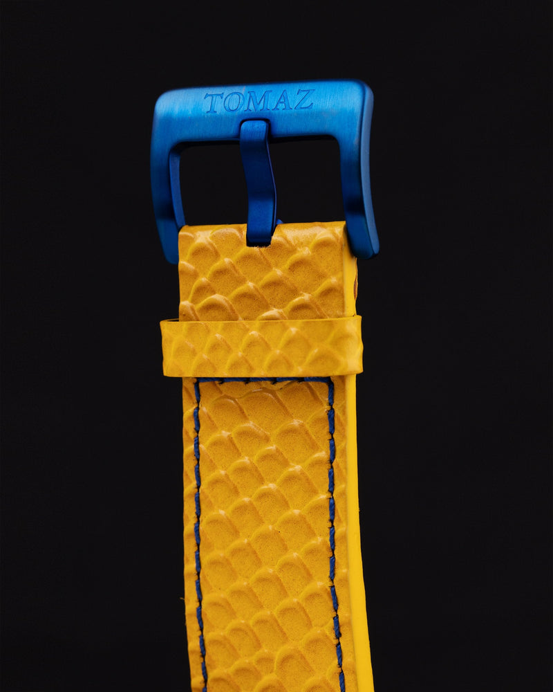 
                  
                    Load image into Gallery viewer, Jezper TQ021B-D10 (Blue) with Rainbow Swarovski (Yellow Salmon Leather Strap)
                  
                